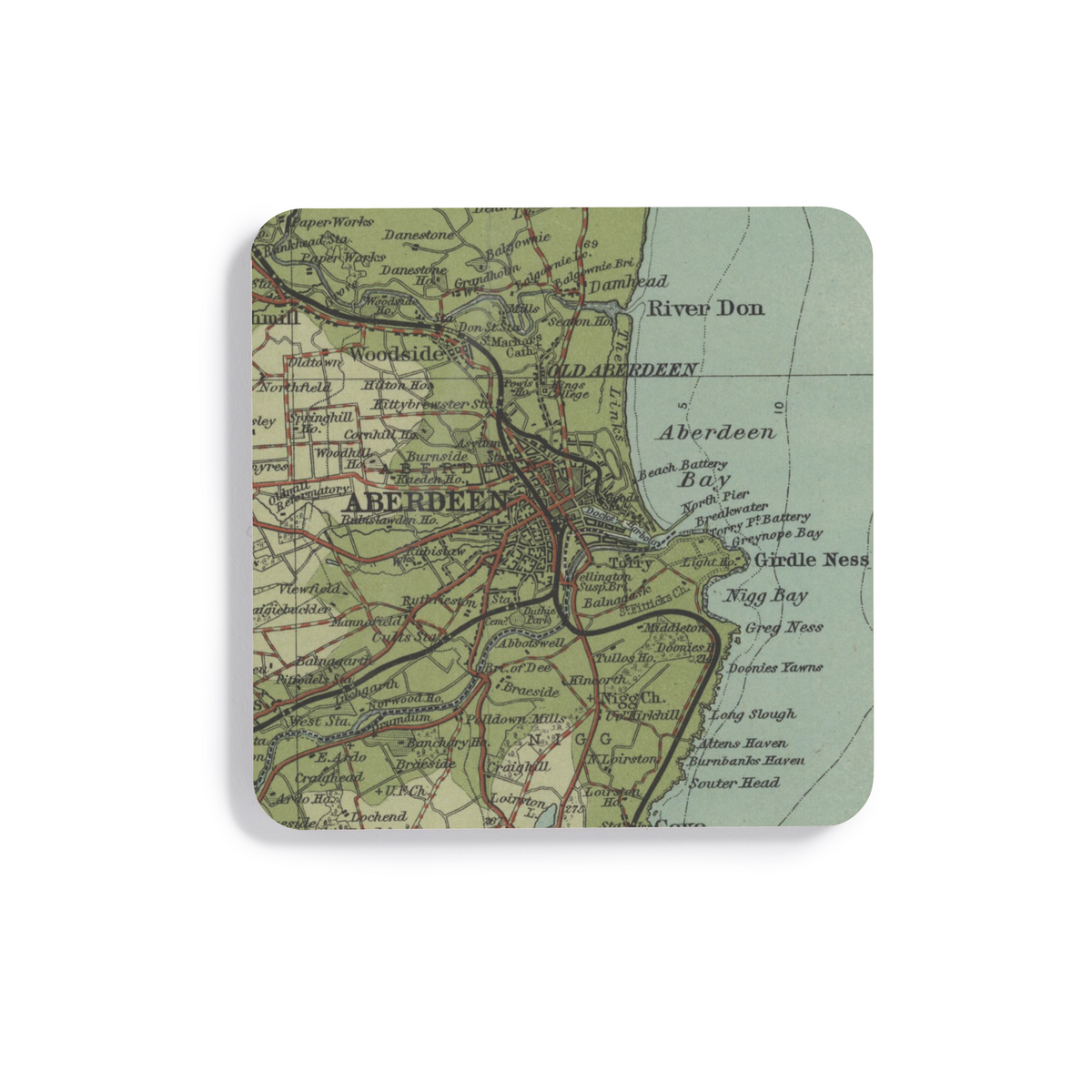 Aberdeen historic map coaster, Bartholomew Half-Inch, 1903 — product view 2