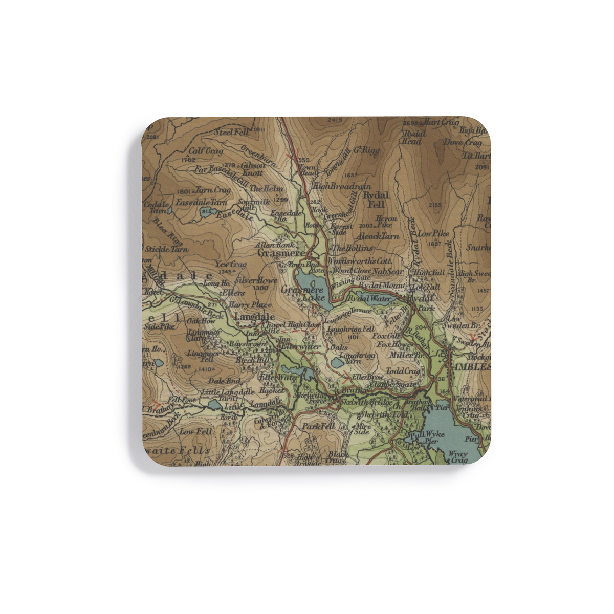Grasmere historic map coaster, Bartholomew Half-Inch, 1903 — product view 2