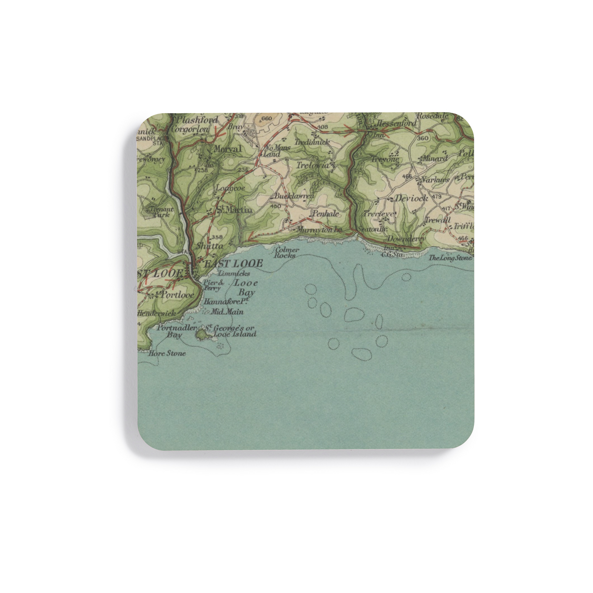 Looe historic map coaster, Bartholomew Half-Inch, 1903 — product view 2