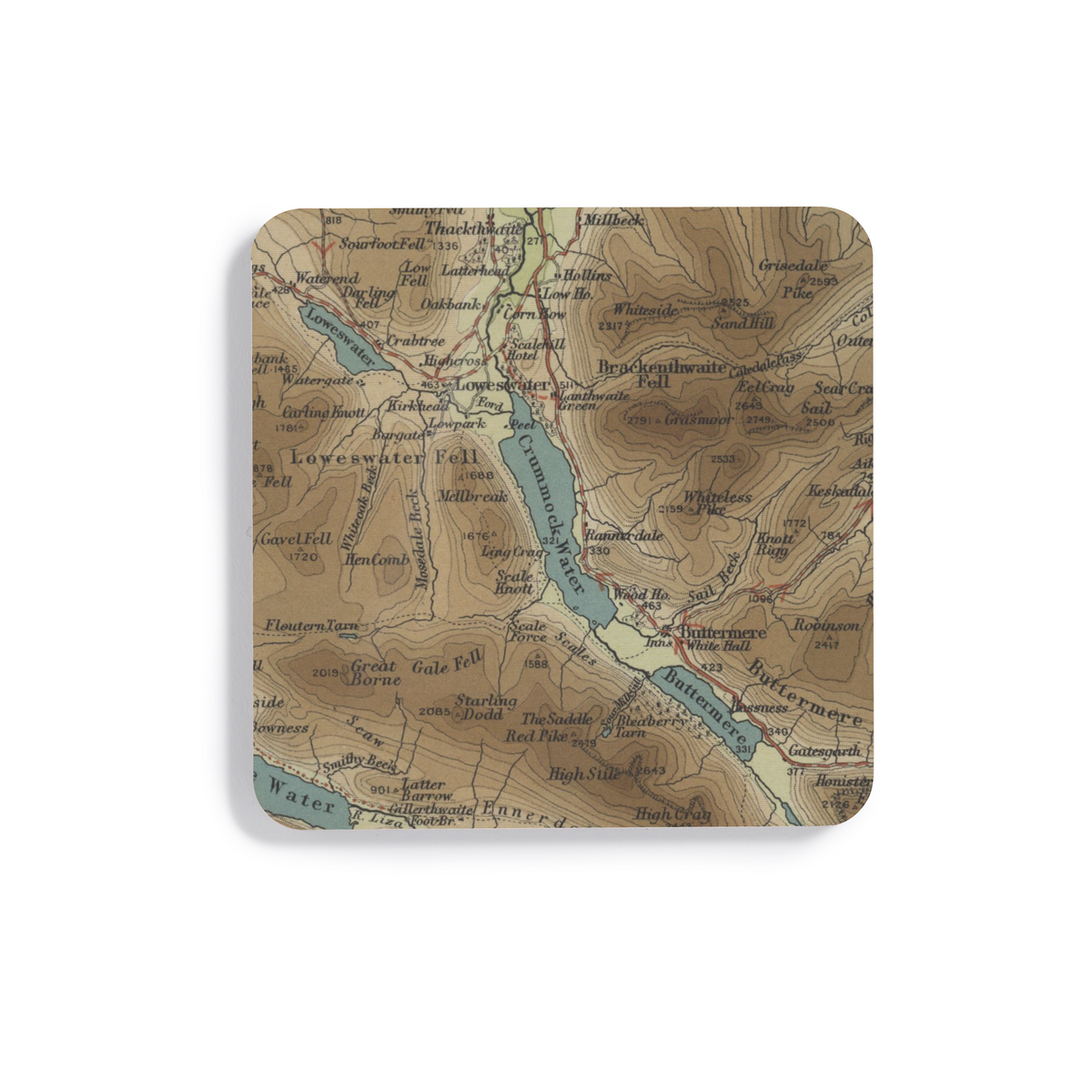 Crummock Water historic map coaster, Bartholomew Half-Inch, 1903 — product view 2