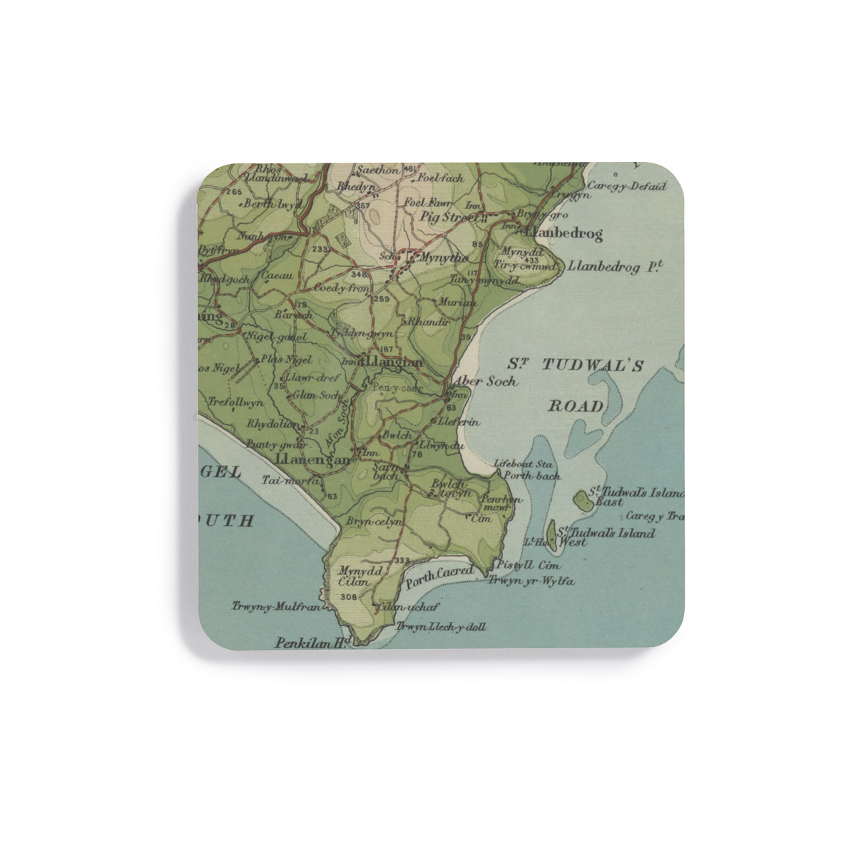 Abersoch historic map coaster, Bartholomew Half-Inch, 1904 — product view 2