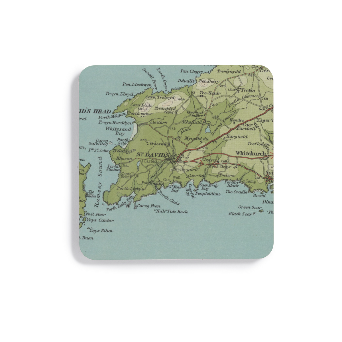 St Davids historic map coaster, Bartholomew Half-Inch, 1903 — product view 2
