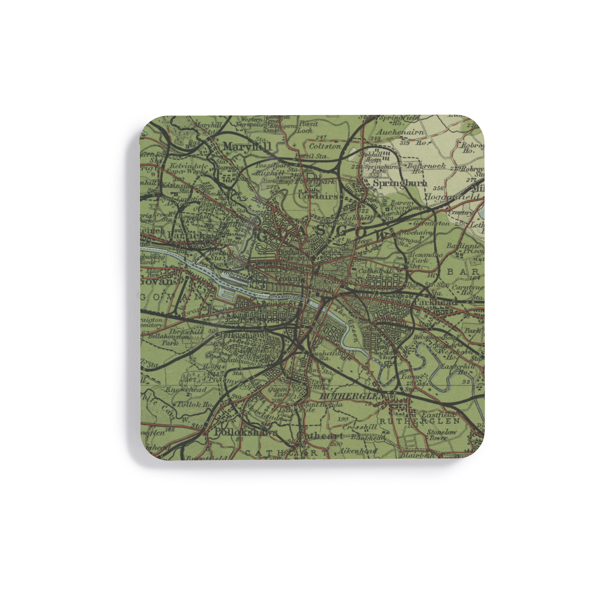 Glasgow historic map coaster, Bartholomew Half-Inch, 1903 — product view 2