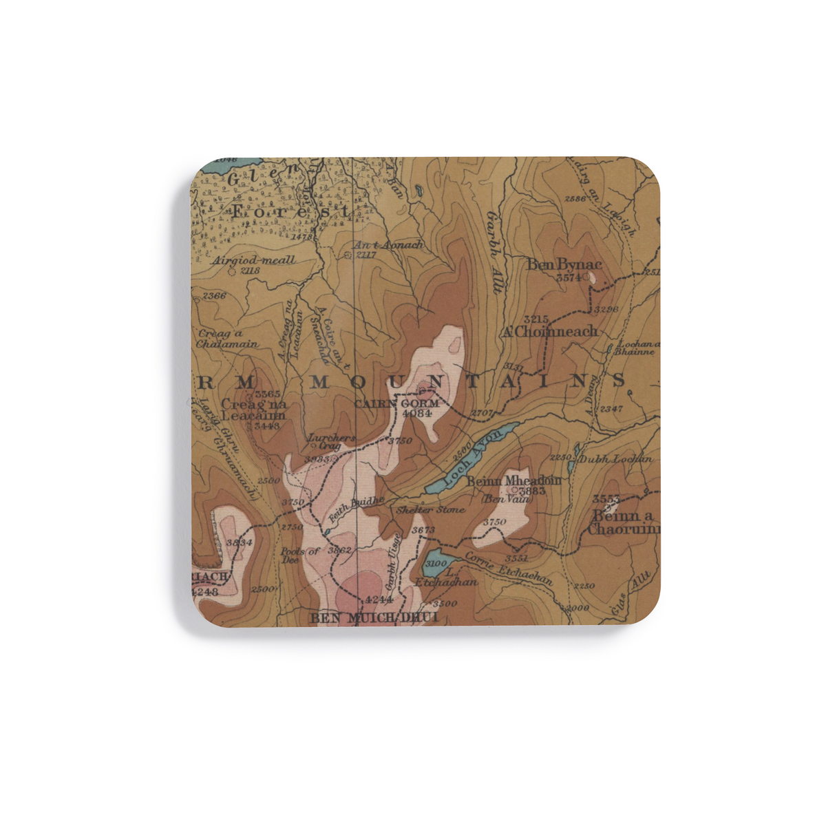 Cairn Gorm historic map coaster, Bartholomew Half-Inch, 1902 — product view 2
