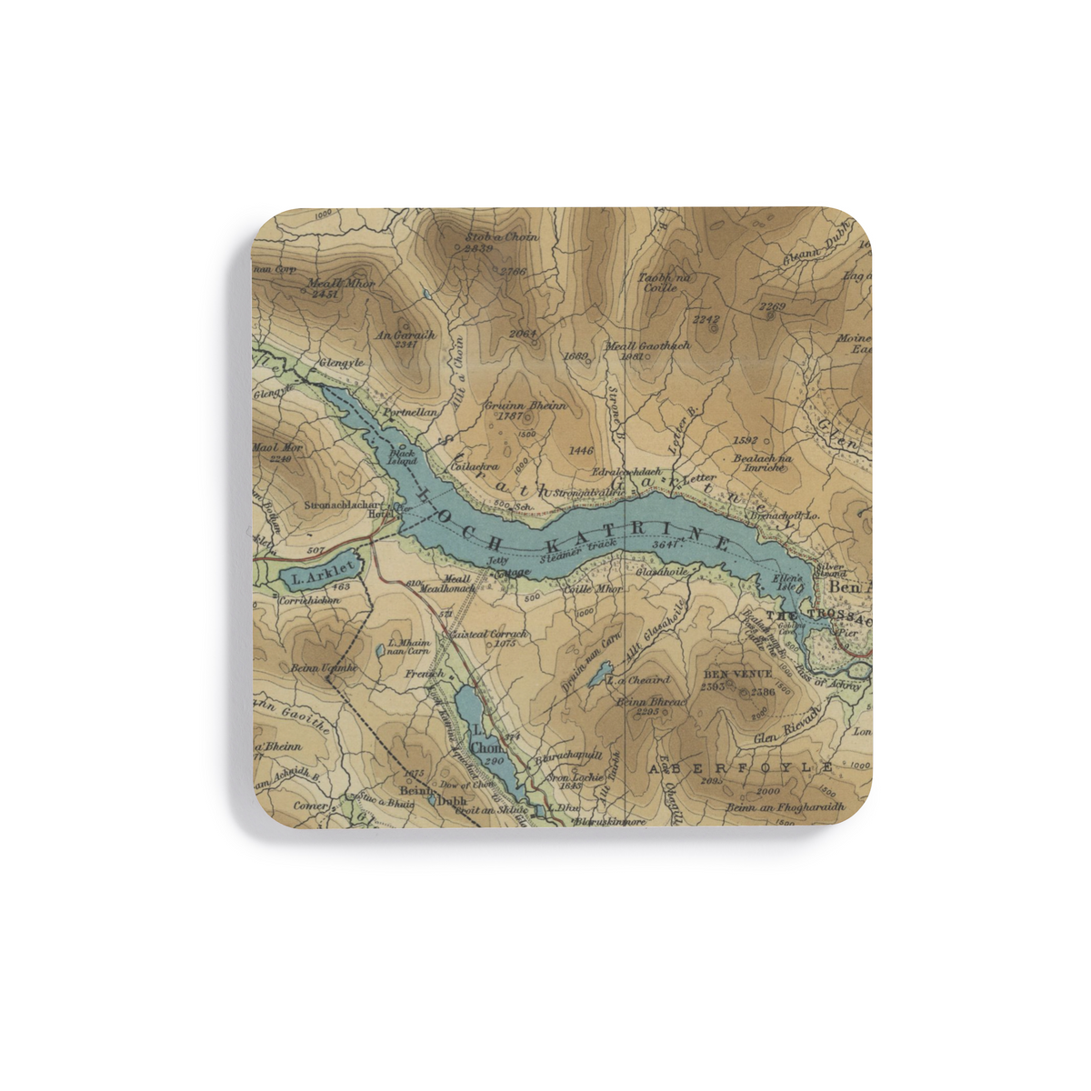 Loch Katrine historic map coaster, Bartholomew Half-Inch, 1903 — product view 2