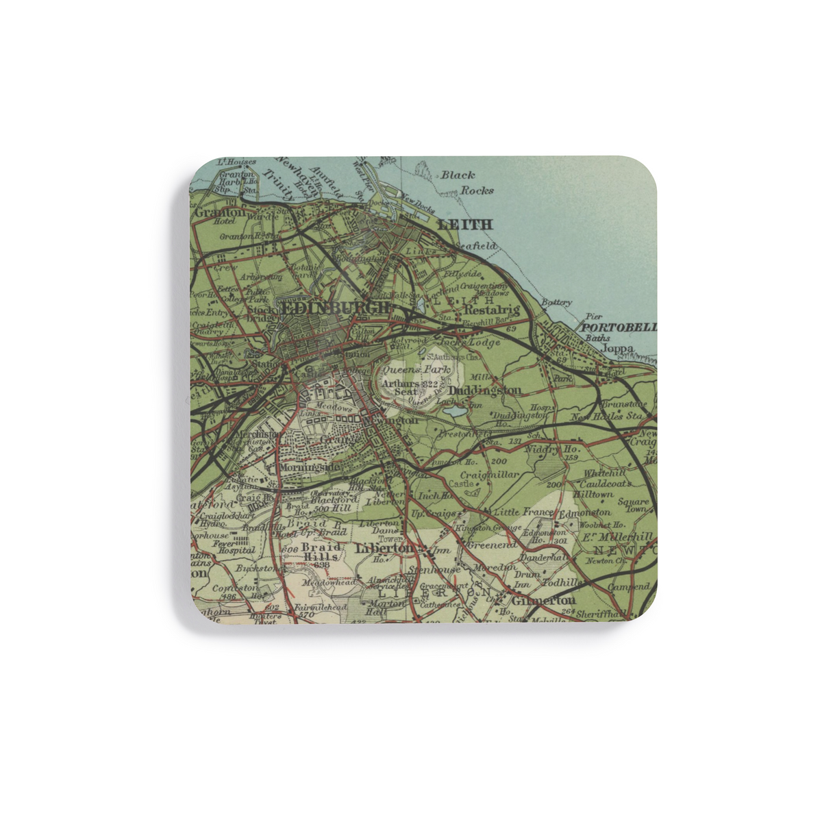 Arthur's Seat historic map coaster, Bartholomew Half-Inch, 1903 — product view 2