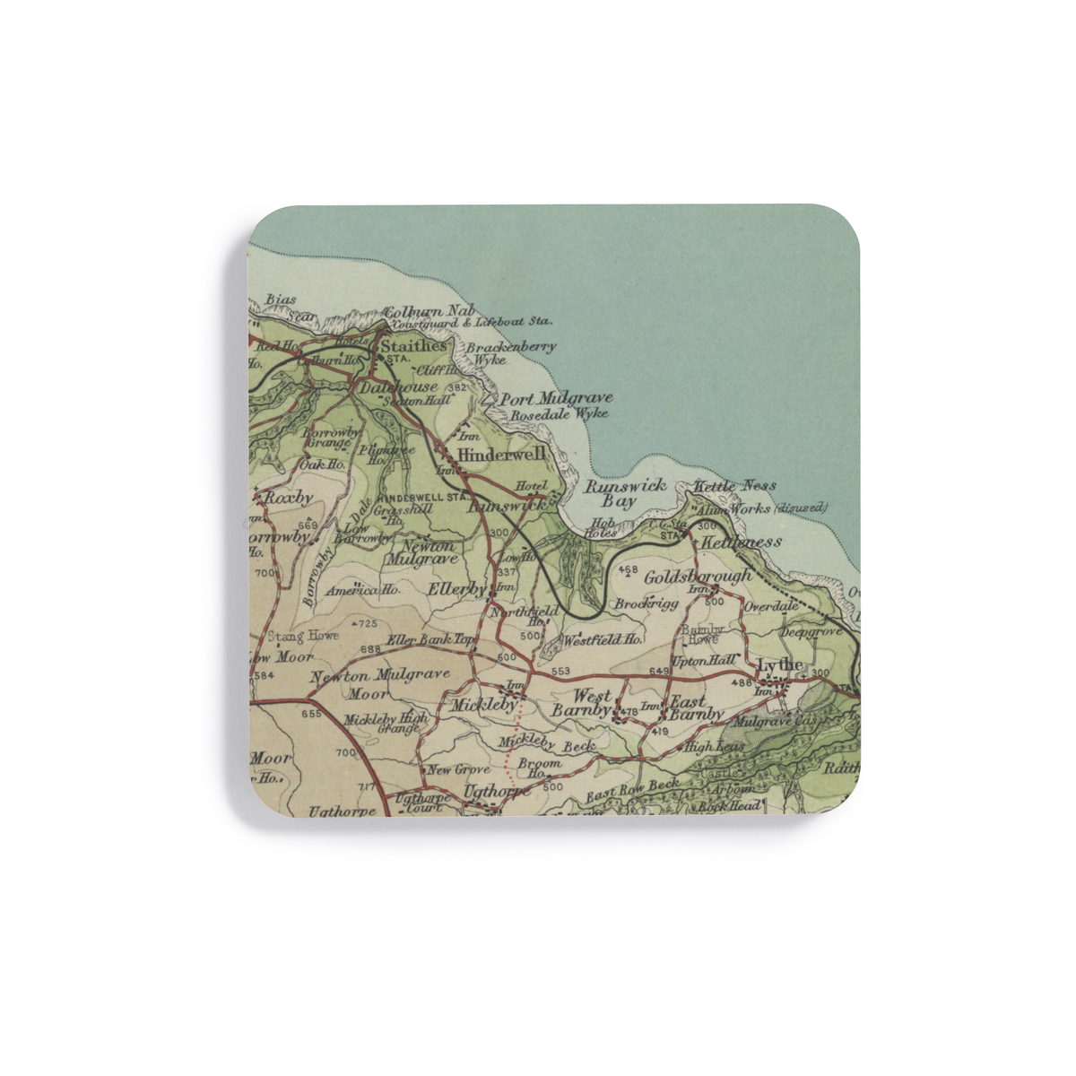 Runswick Bay historic map coaster, Bartholomew Half-Inch, 1903 — product view 2