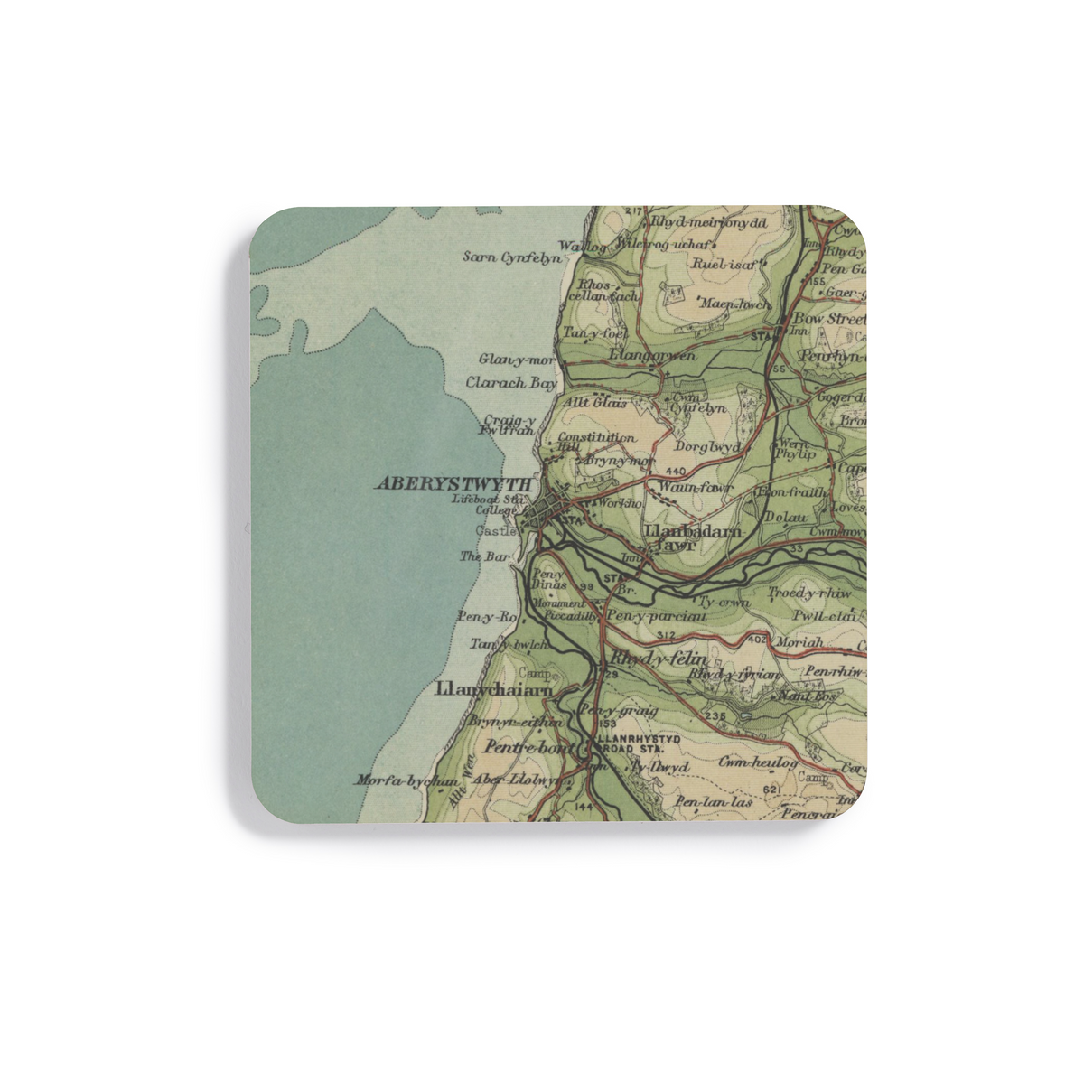 Aberystwyth historic map coaster, Bartholomew Half-Inch, 1905 — product view 2