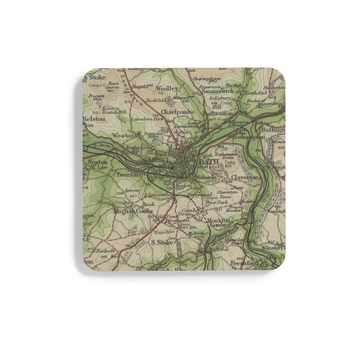 Bath historic map coaster, Bartholomew Half-Inch, 1904 — product view 2