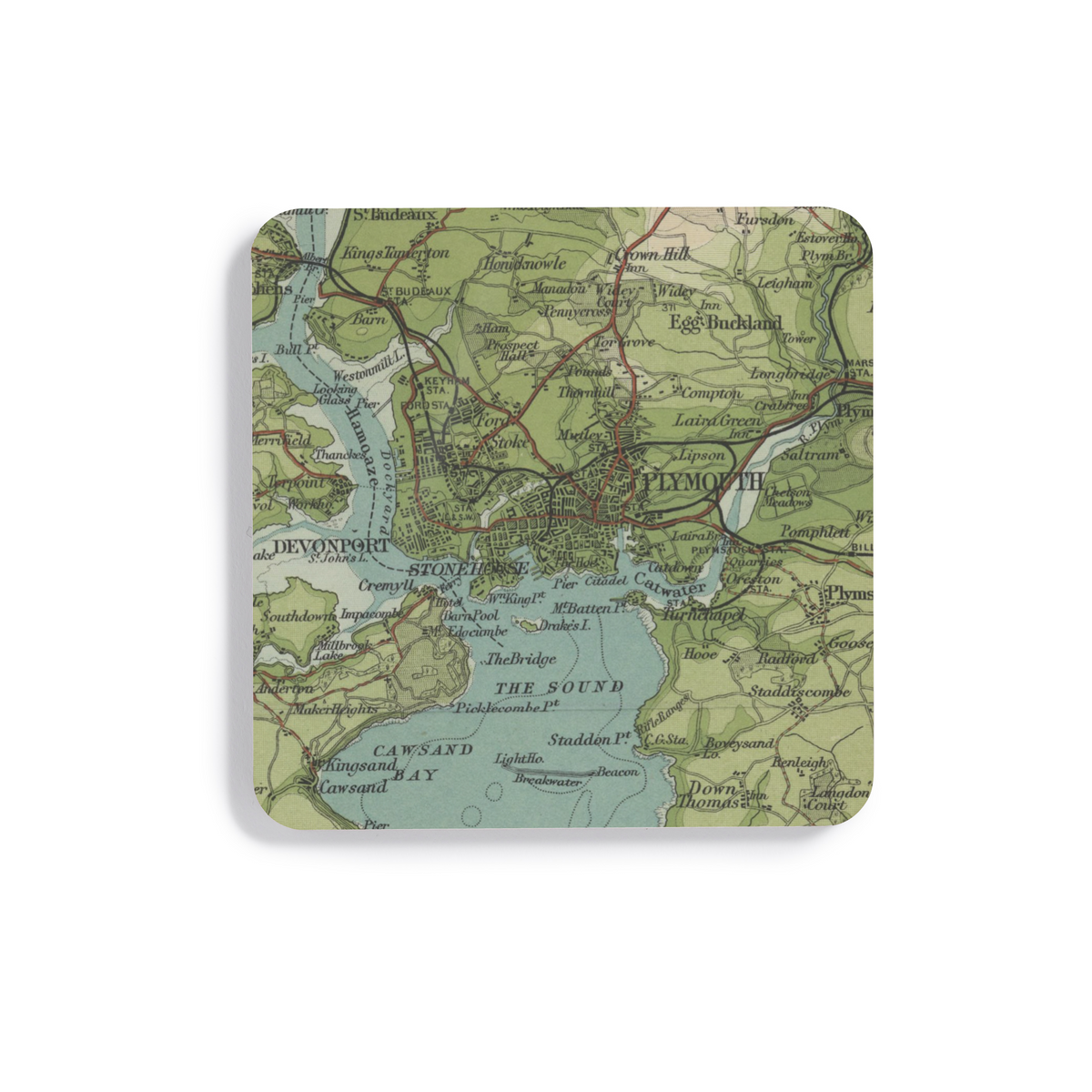 Plymouth historic map coaster, Bartholomew Half-Inch, 1903 — product view 2