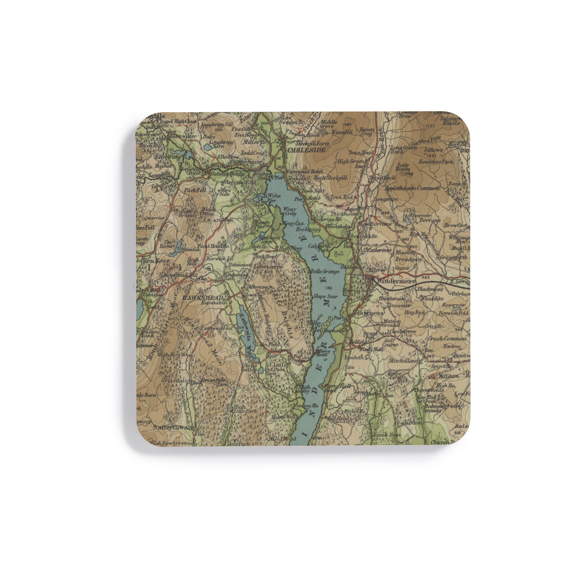 Windermere historic map coaster, Bartholomew Half-Inch, 1903 — product view 2