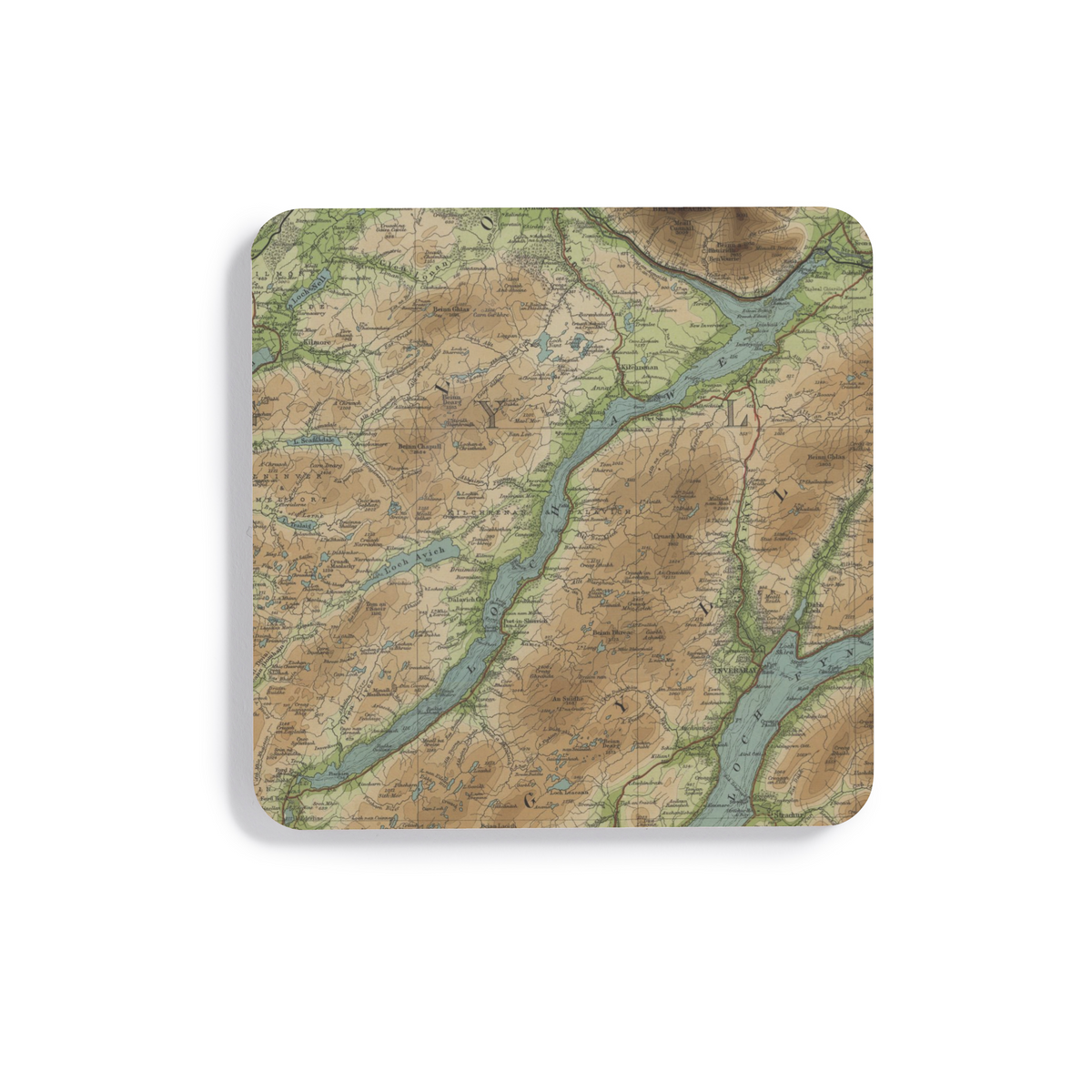 Loch Awe historic map coaster, Bartholomew Half-Inch, 1903 — product view 2