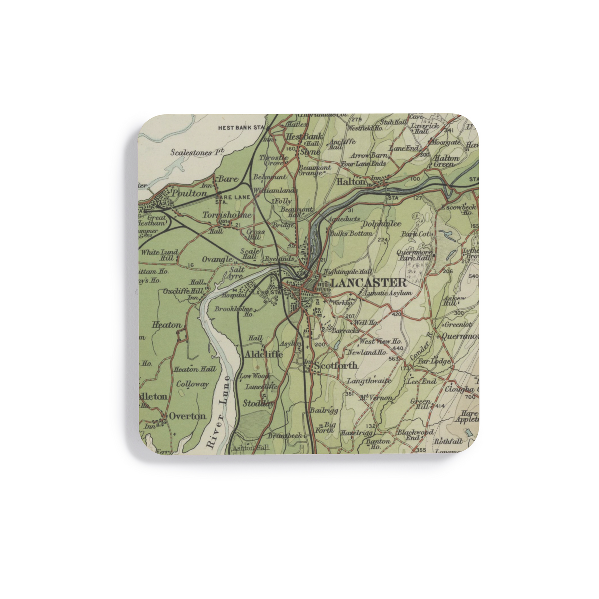Lancaster historic map coaster, Bartholomew Half-Inch, 1905 — product view 2