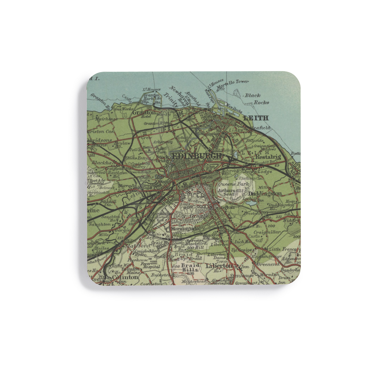 Edinburgh historic map coaster, Bartholomew Half-Inch, 1903 — product view 2