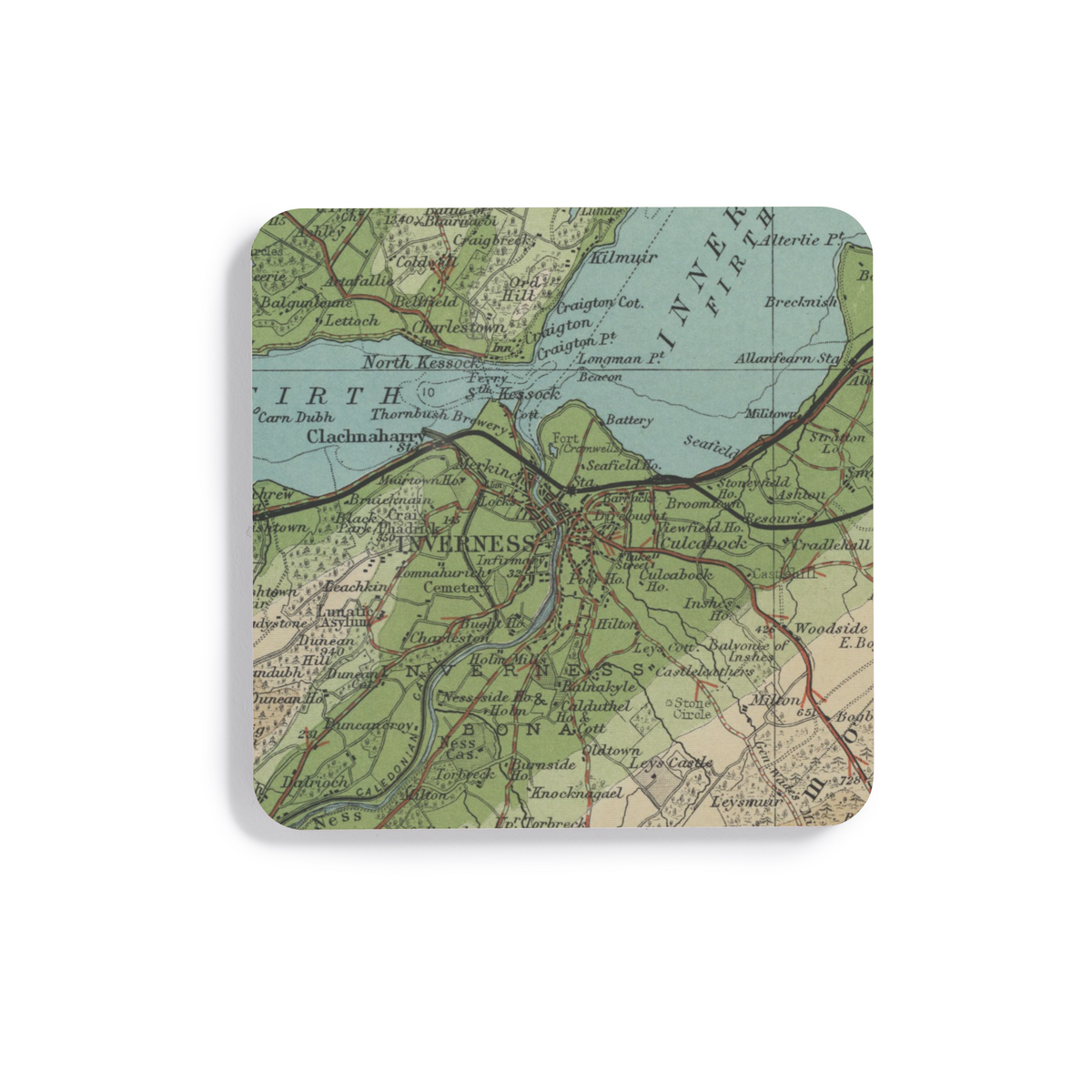Inverness historic map coaster, Bartholomew Half-Inch, 1903 — product view 2