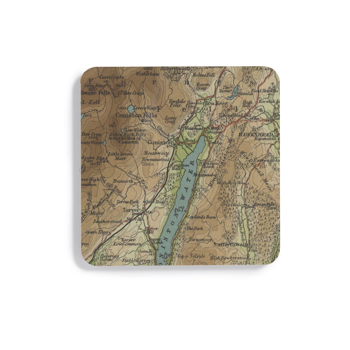 Coniston Water historic map coaster, Bartholomew Half-Inch, 1903 — product view 2