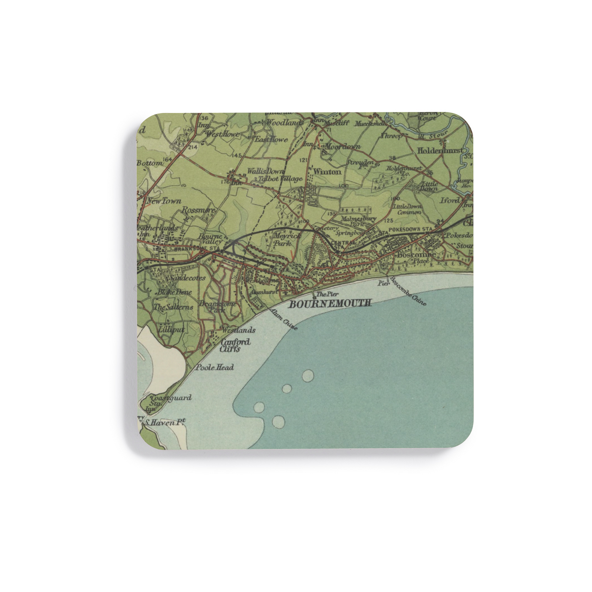 Bournemouth historic map coaster, Bartholomew Half-Inch, 1902 — product view 2