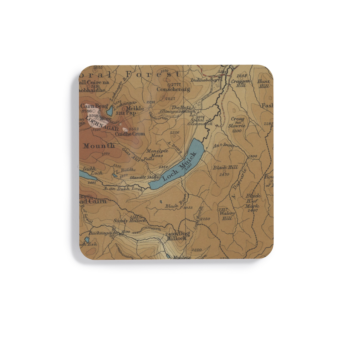 Loch Muick historic map coaster, Bartholomew Half-Inch, 1902 — product view 2