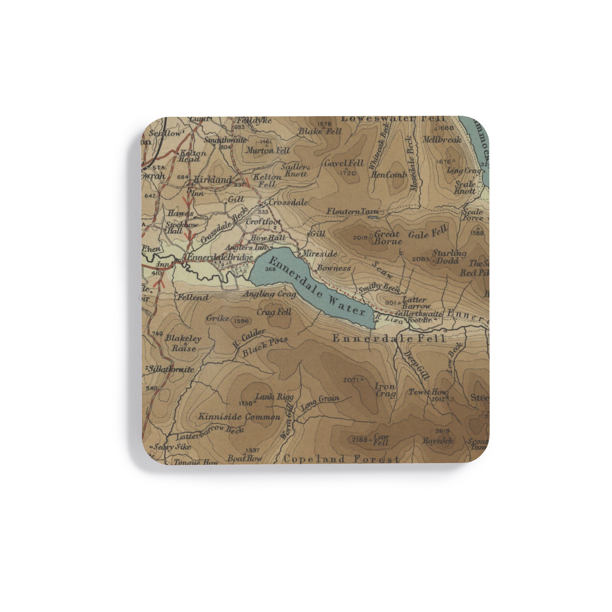 Ennerdale Water historic map coaster, Bartholomew Half-Inch, 1903 — product view 2