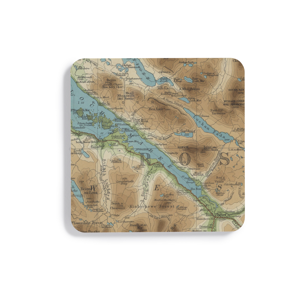 Loch Maree historic map coaster, Bartholomew Half-Inch, 1902 — product view 2