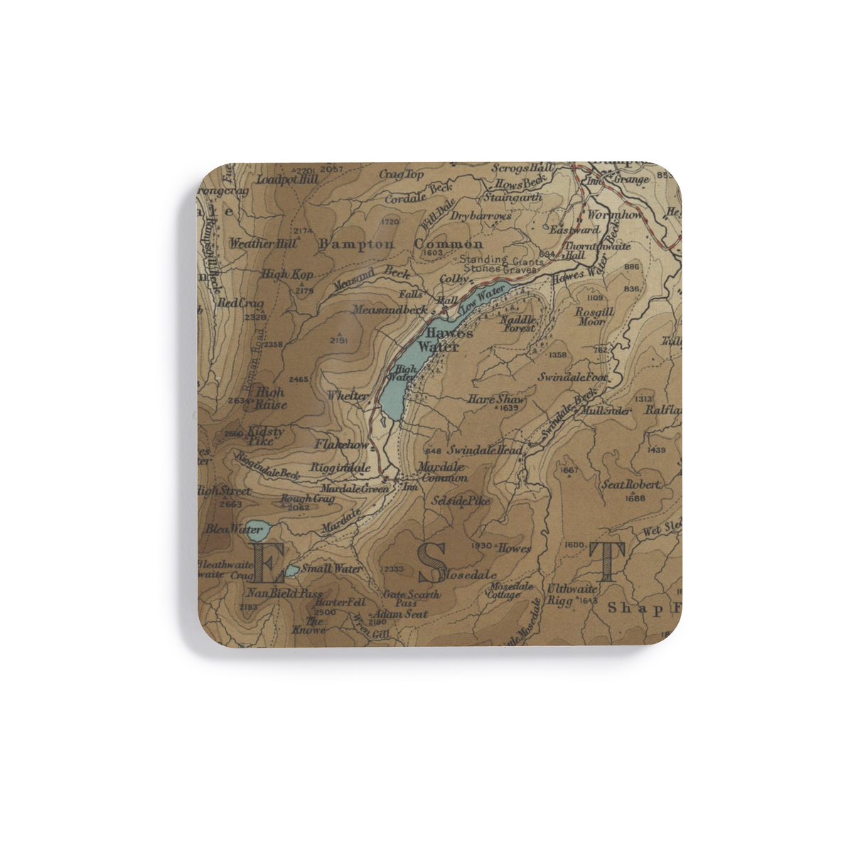 Haweswater historic map coaster, Bartholomew Half-Inch, 1903 — product view 2