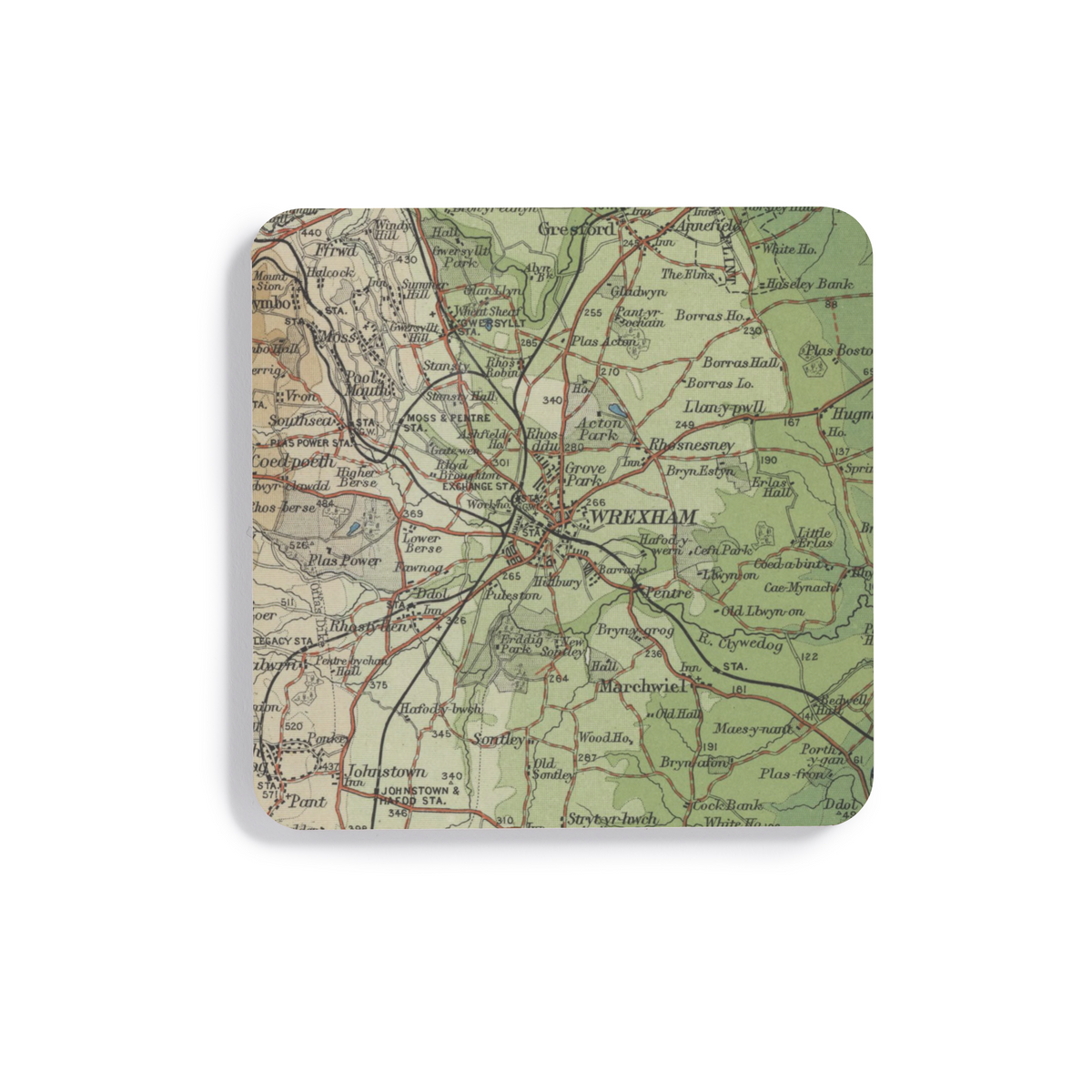 Wrexham historic map coaster, Bartholomew Half-Inch, 1902 — product view 2
