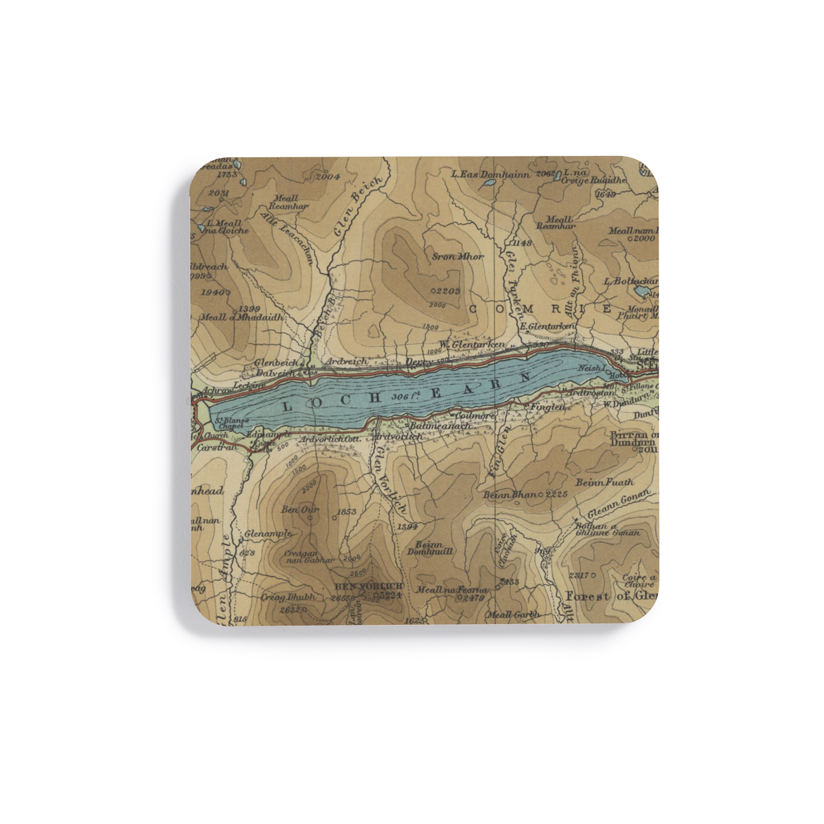 Loch Earn historic map coaster, Bartholomew Half-Inch, 1903 — product view 2
