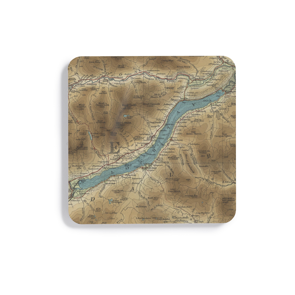 Loch Tay historic map coaster, Bartholomew Half-Inch, 1903 — product view 2