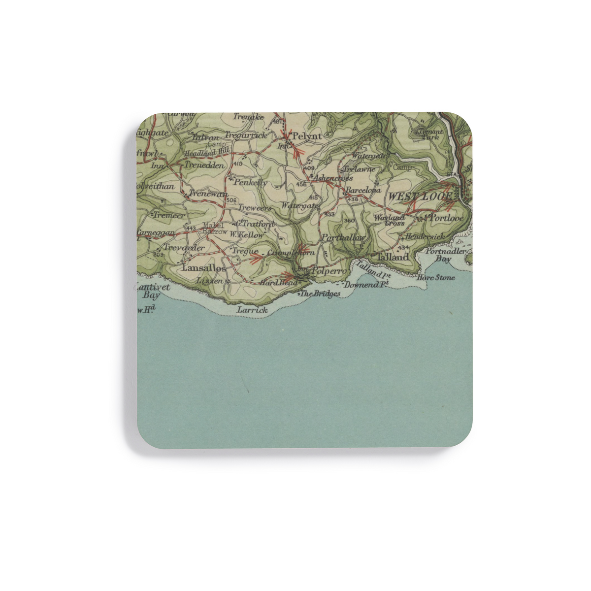 Polperro historic map coaster, Bartholomew Half-Inch, 1903 — product view 2