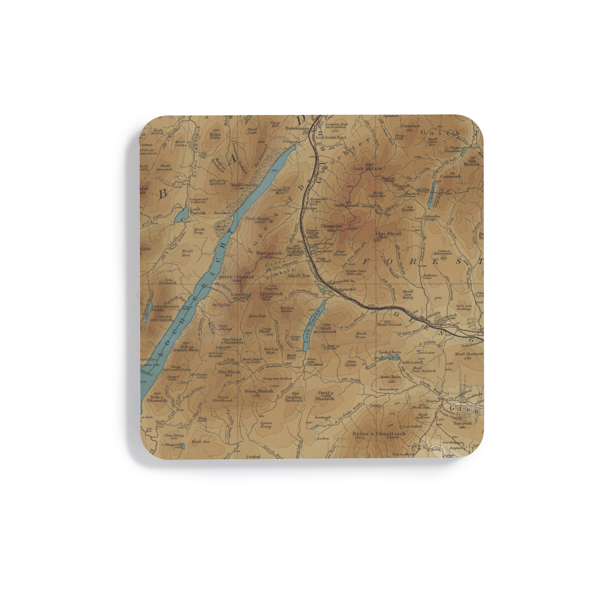Loch Ericht historic map coaster, Bartholomew Half-Inch, 1902 — product view 2