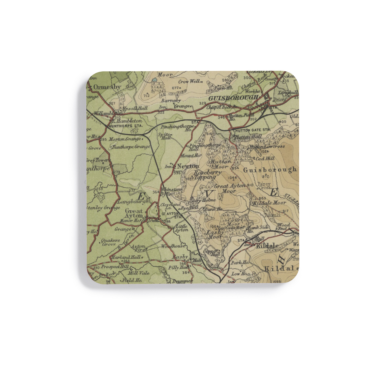 Roseberry Topping historic map coaster, Bartholomew Half-Inch, 1904 — product view 2