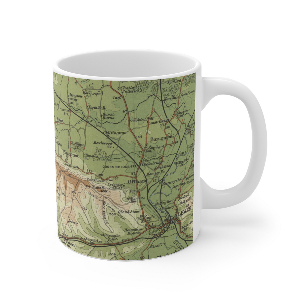 Ditchling Beacon historic map mug, Bartholomew Half-Inch, 1902 — product view 3