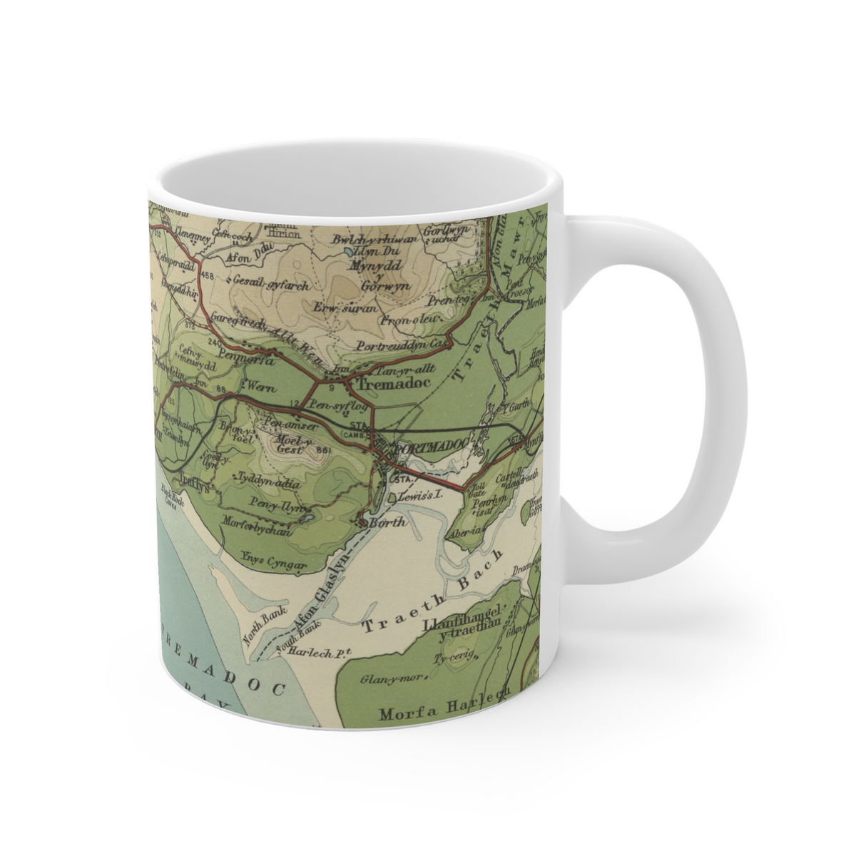 Criccieth historic map mug, Bartholomew Half-Inch, 1904 — product view 3