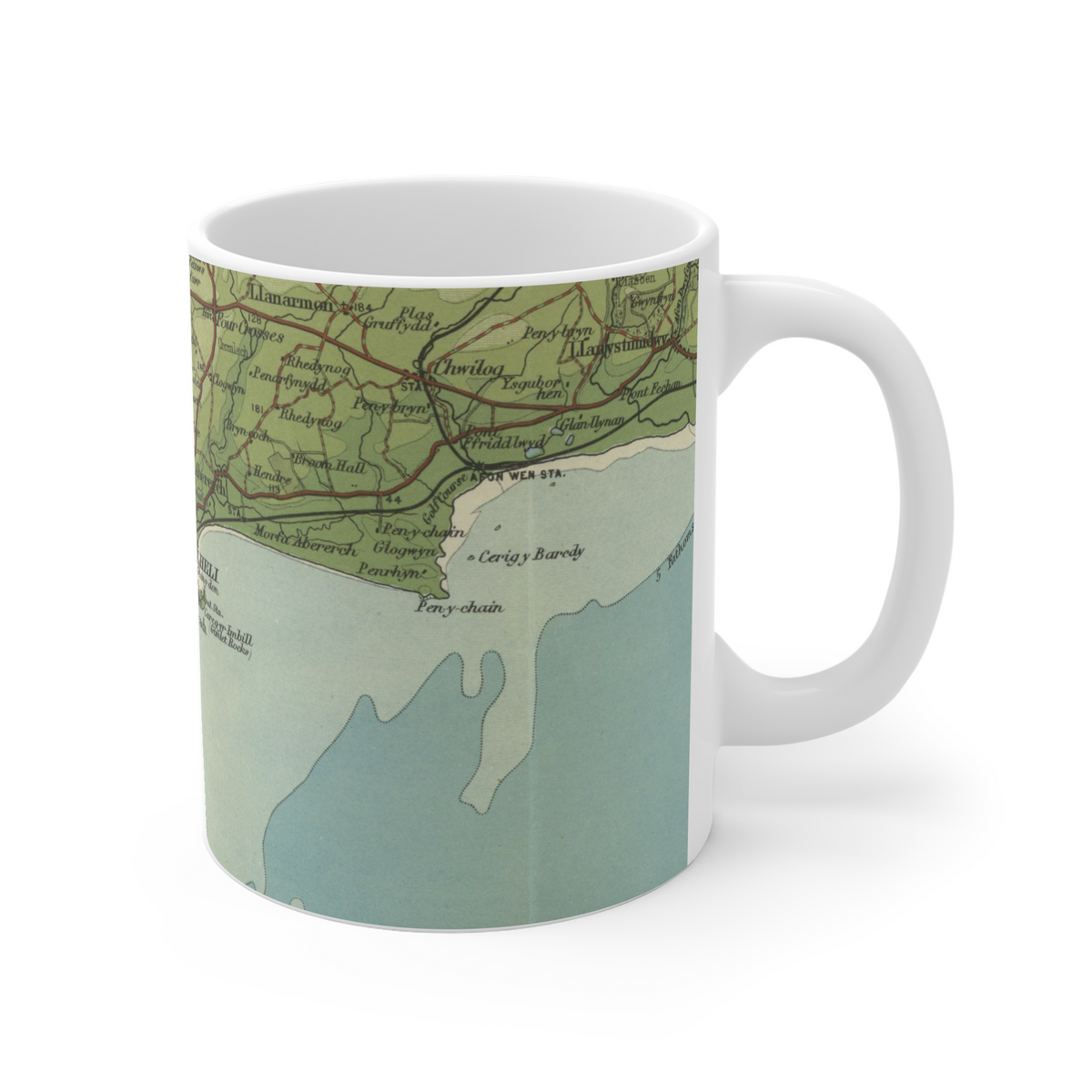 Pwllheli historic map mug, Bartholomew Half-Inch, 1904 — product view 3
