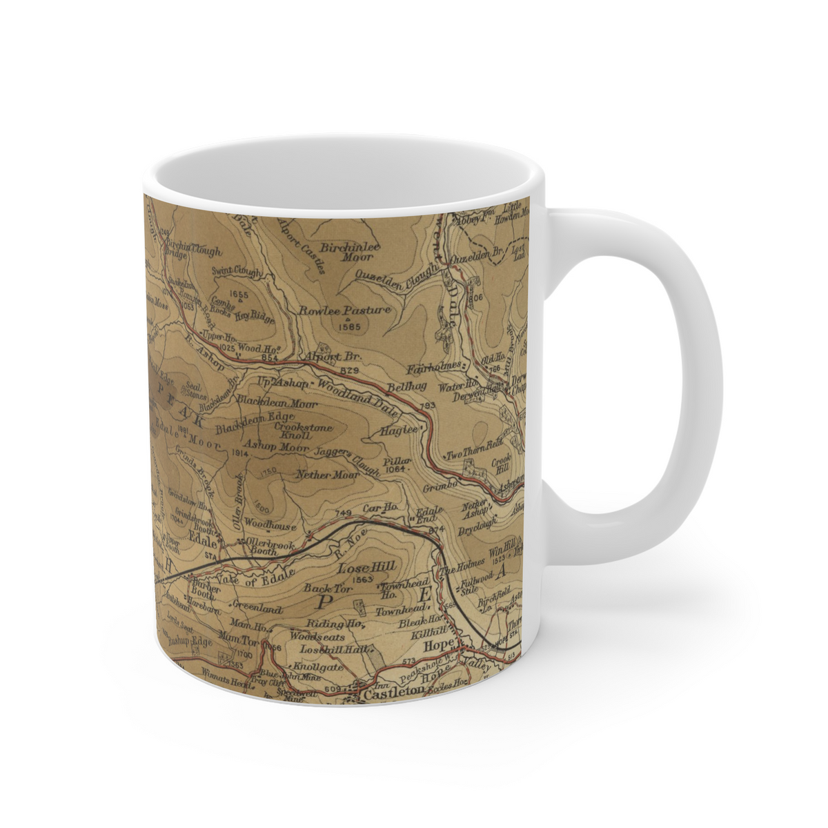 Kinder Scout historic map mug, Bartholomew Half-Inch, 1904 — product view 3