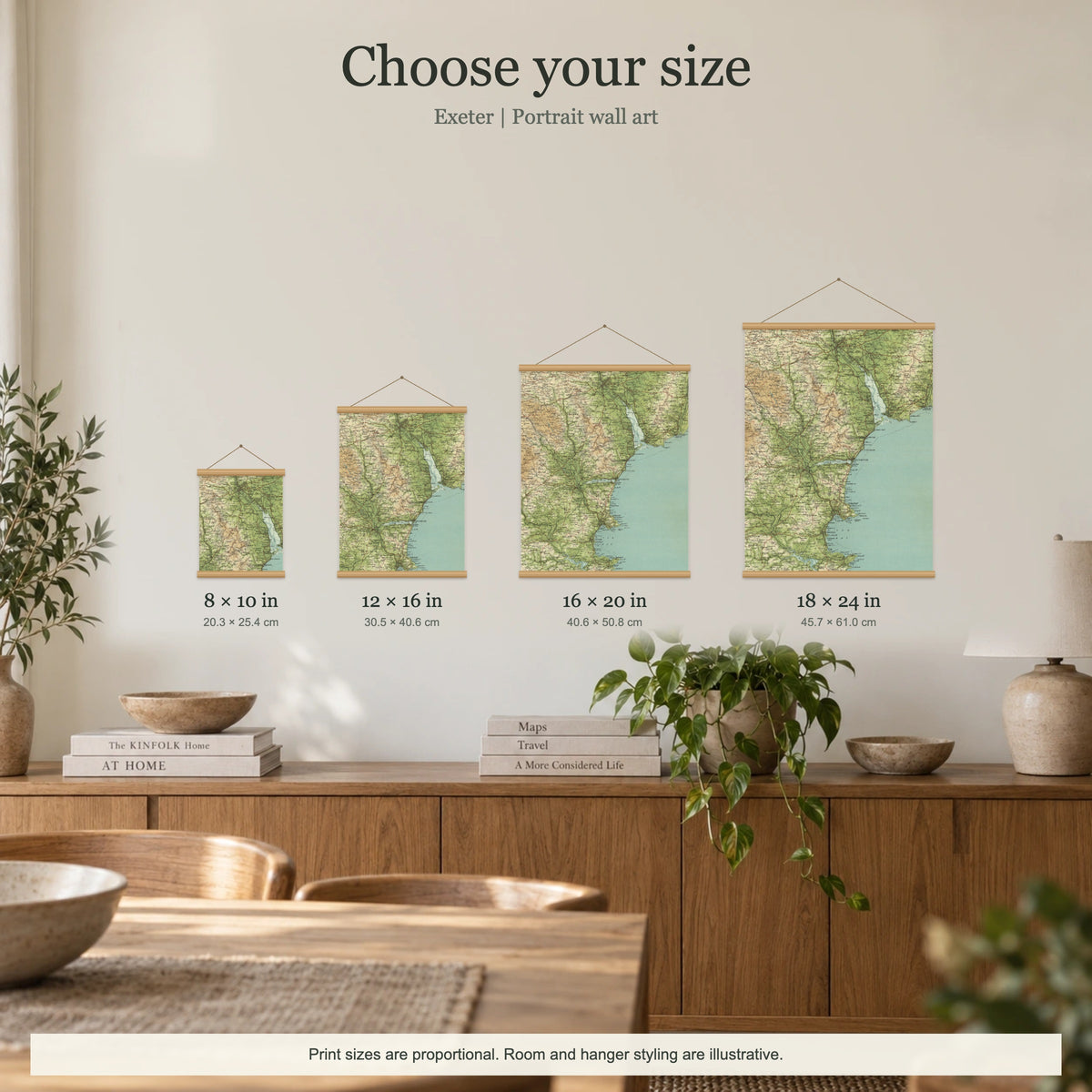 Exeter historic map print, Bartholomew Half-Inch, 1903 — 8 × 10 in · portrait, Canvas, black hanger and Canvas, natural oak hanger and Canvas, white hanger and Fine art paper, black hanger and Fine art paper, natural oak hanger and Fine art paper, no hanger and Fine art paper, white hanger, size room mockup portrait