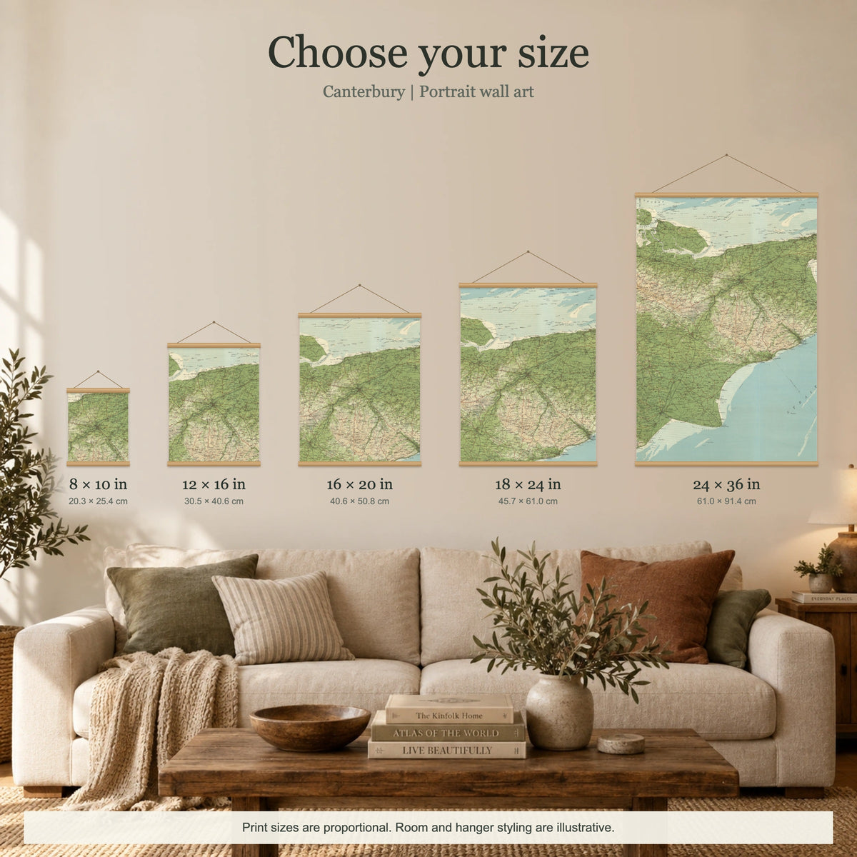 Canterbury historic map print, Bartholomew Half-Inch, 1904 — 8 × 10 in · portrait, Canvas, black hanger and Canvas, natural oak hanger and Canvas, white hanger and Fine art paper, black hanger and Fine art paper, natural oak hanger and Fine art paper, no hanger and Fine art paper, white hanger, size room mockup portrait