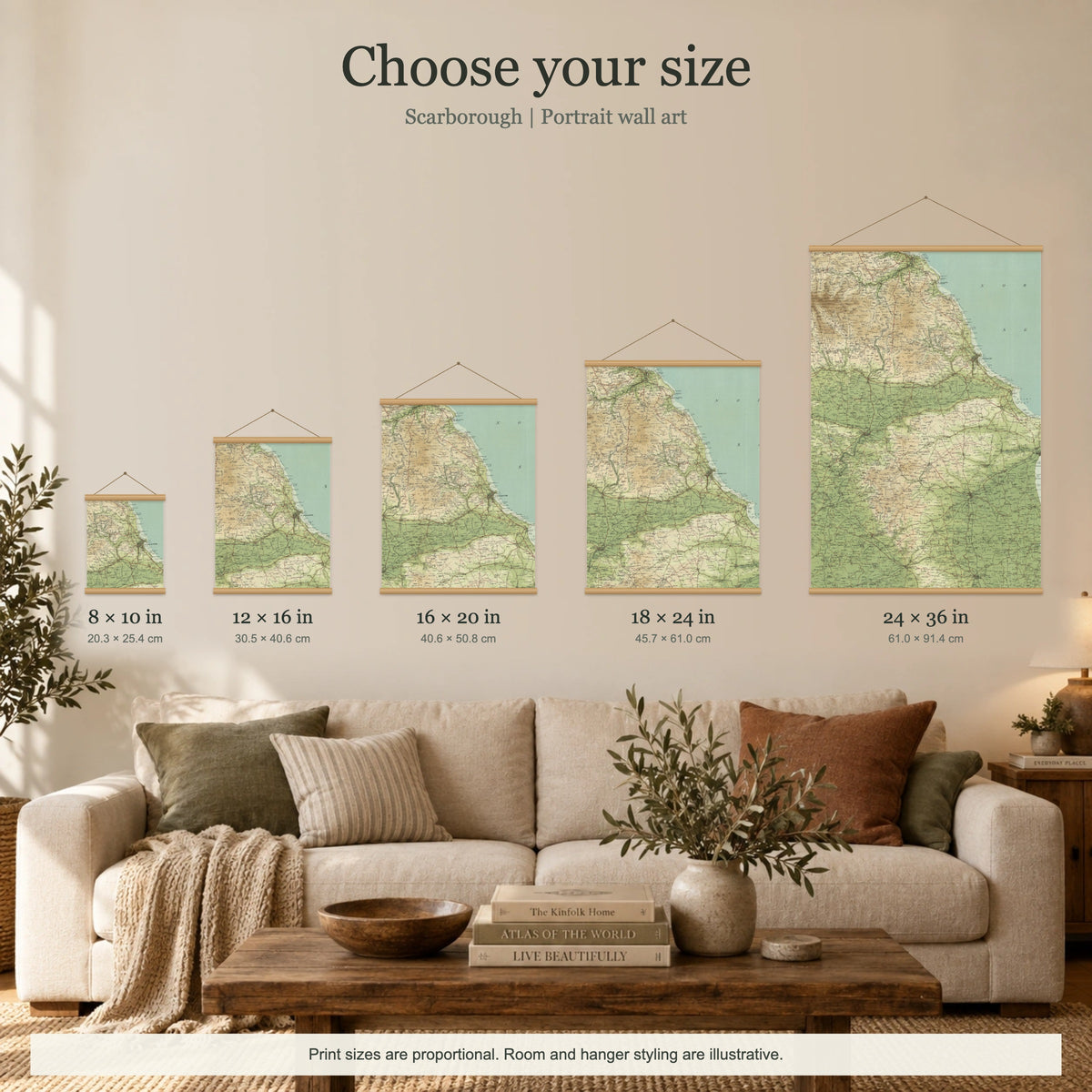 Scarborough historic map print, Bartholomew Half-Inch, 1903 — 8 × 10 in · portrait, Canvas, black hanger and Canvas, natural oak hanger and Canvas, white hanger and Fine art paper, black hanger and Fine art paper, natural oak hanger and Fine art paper, no hanger and Fine art paper, white hanger, size room mockup portrait