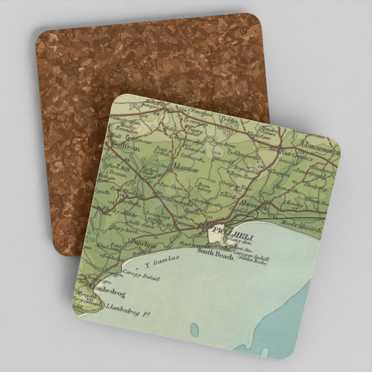 Pwllheli historic map coaster, Bartholomew Half-Inch, 1904