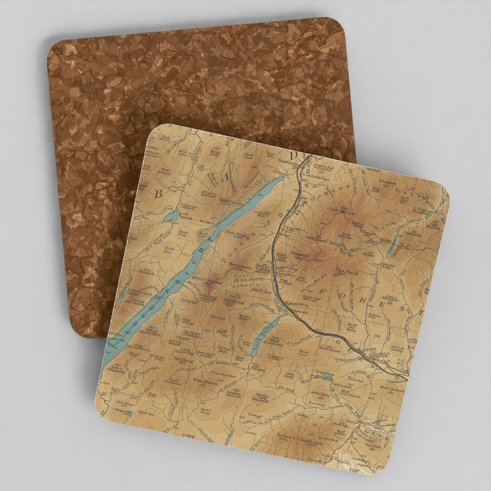 Loch Ericht historic map coaster, Bartholomew Half-Inch, 1902