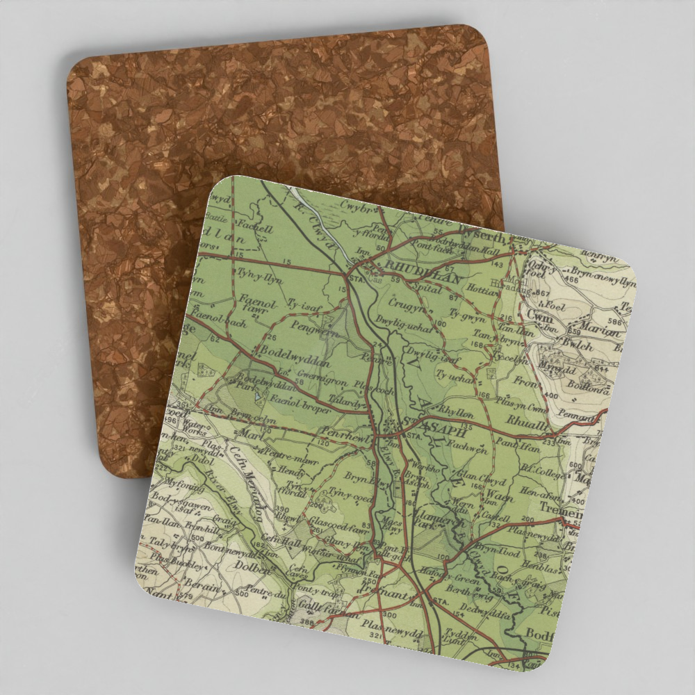 St Asaph historic map coaster, Bartholomew Half-Inch, 1904