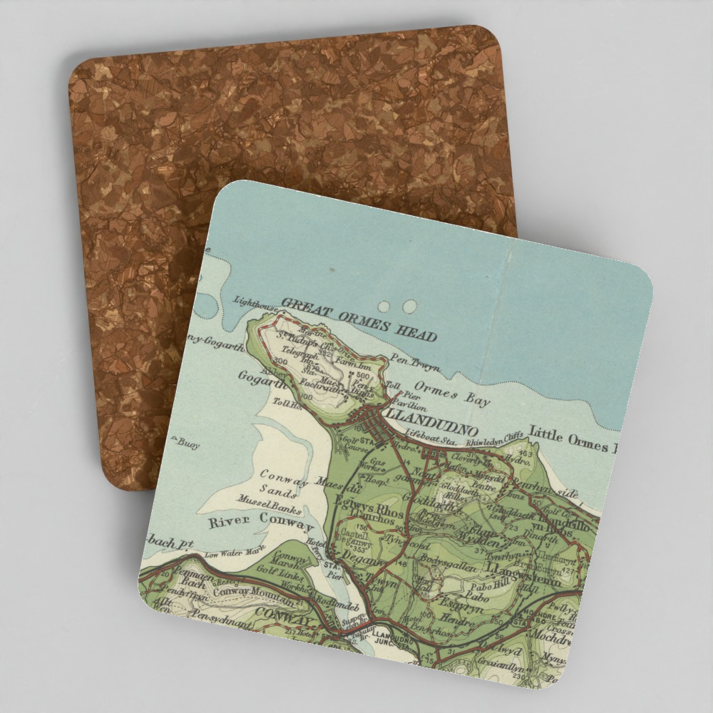 Llandudno historic map coaster, Bartholomew Half-Inch, 1904