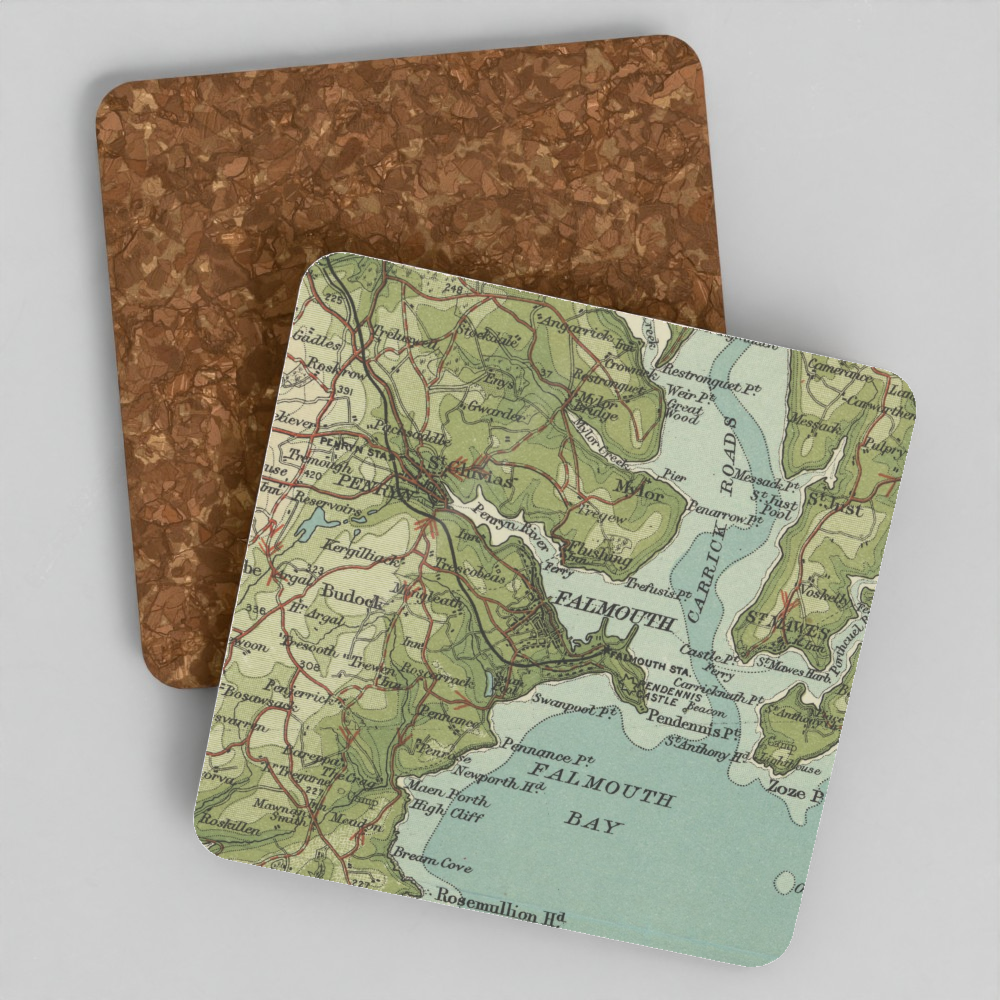 Falmouth historic map coaster, Bartholomew Half-Inch, 1903