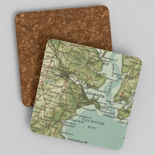 Falmouth historic map coaster, Bartholomew Half-Inch, 1903