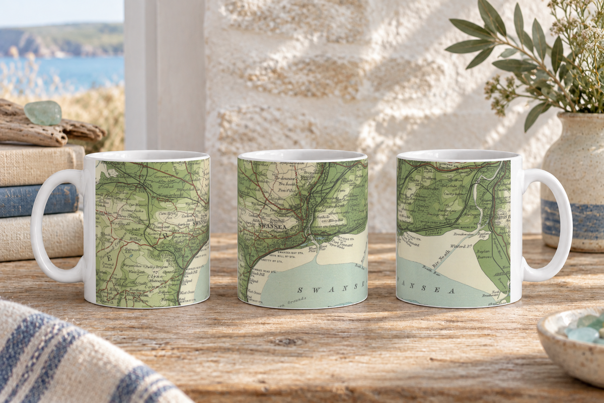 Swansea historic map mug, Bartholomew Half-Inch, 1904