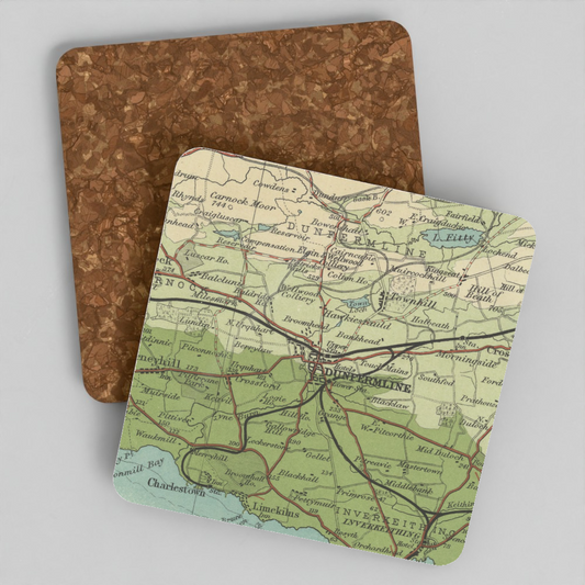 Dunfermline historic map coaster, Bartholomew Half-Inch, 1903