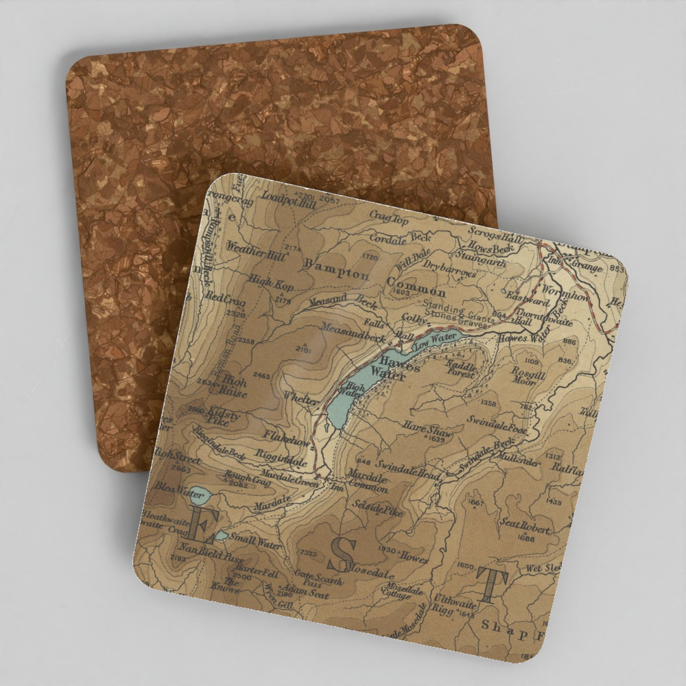 Haweswater historic map coaster, Bartholomew Half-Inch, 1903