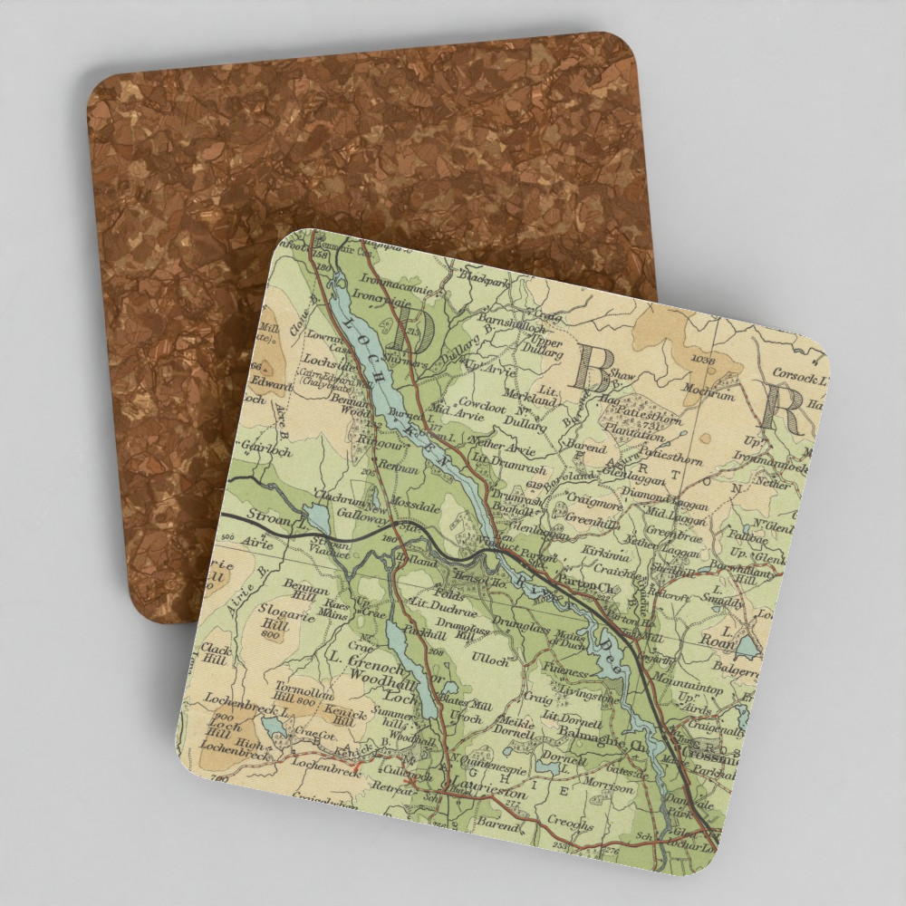 Loch Ken historic map coaster, Bartholomew Half-Inch, 1901