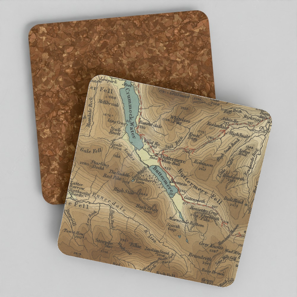 Buttermere historic map coaster, Bartholomew Half-Inch, 1903