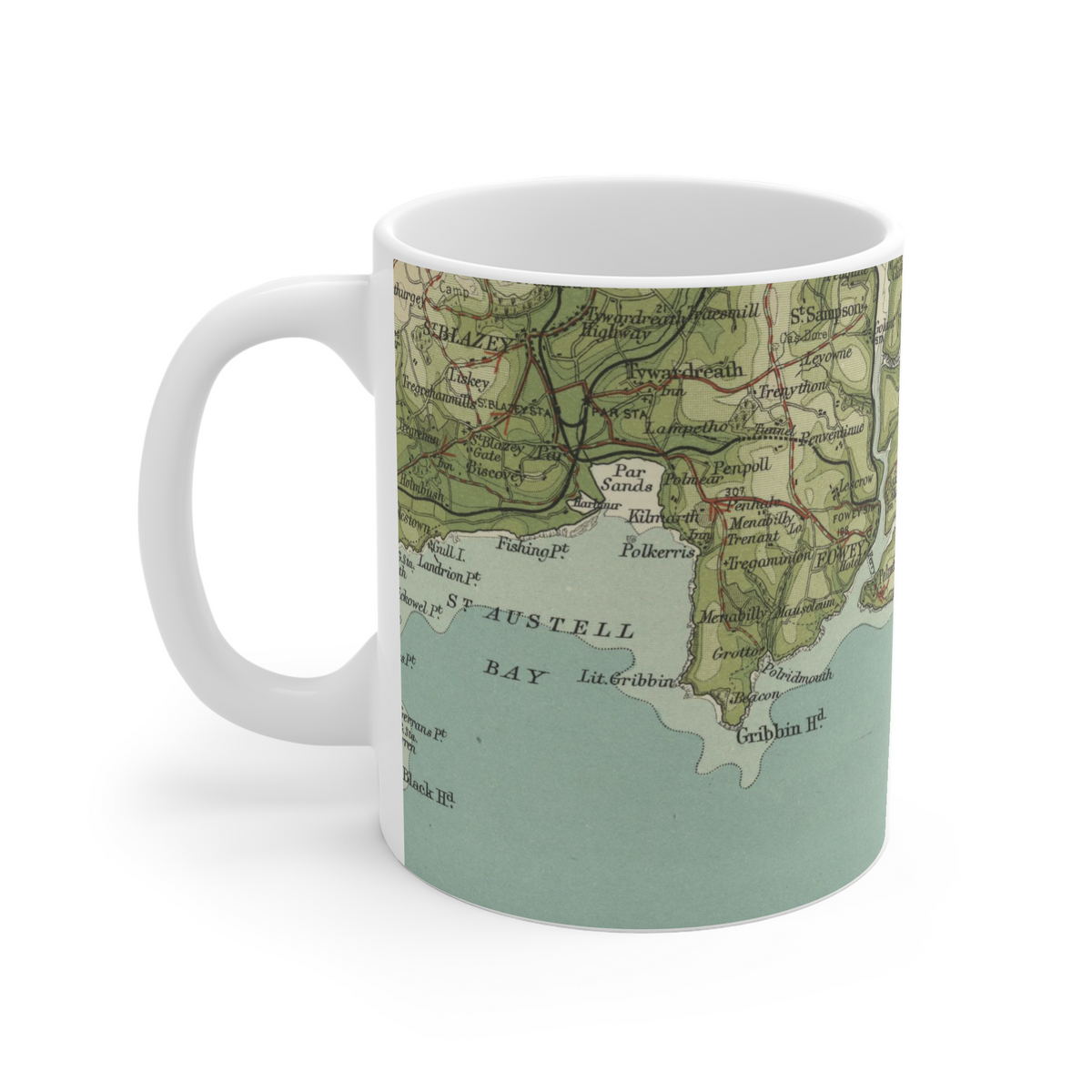 Polperro historic map mug, Bartholomew Half-Inch, 1903